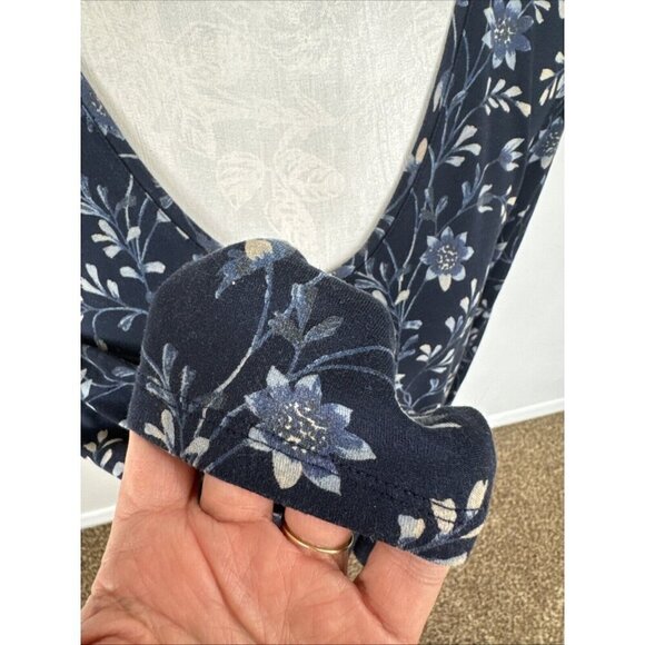 J Jill Women's L Petite Mixed Print Knit Peasant Pleated Top Blue Floral - Picture 5 of 10